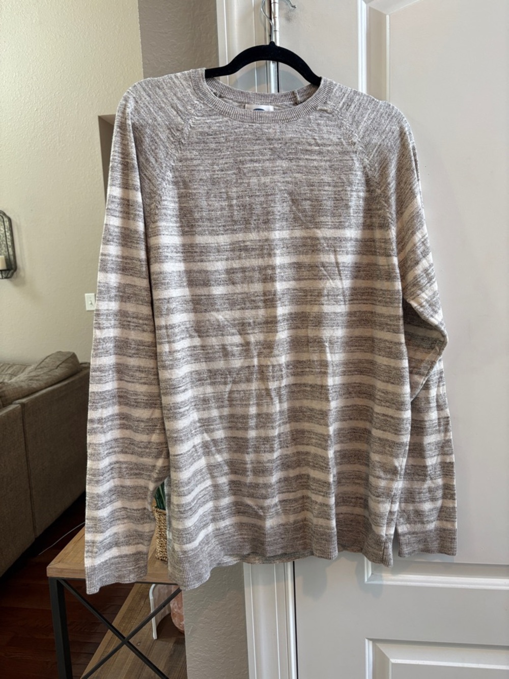 Old Navy Men's Neutral Striped Crewneck Sweater - Beige & White
